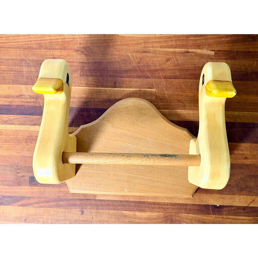Vintage Wooden Goose Towel Wall Rack | Hand Painted Duck Geese Kitchen Decor - Picture 7 of 16